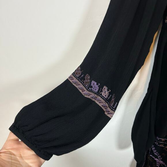 Free People Rhiannon Embroidered Babydoll Mini Dress Small Black Multi Size M - Picture 5 of 9